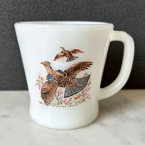 Vintage Fire King Anchor Hocking Mug Coffee Cup D Handle Ruffed Grouse Design